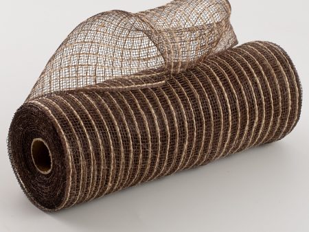 10  Poly Jute Deco Mesh: Natural & Brown Thin Stripe (10 Yards) For Discount