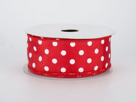 1.5  White Polka Dot Ribbon: Red (10 Yards) on Sale