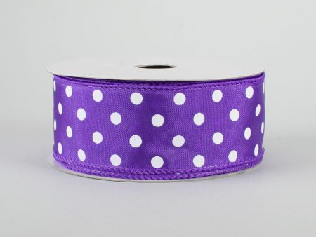 1.5  White Polka Dot Ribbon: Purple (10 Yards) For Cheap