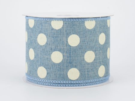 2.5  Linen Polka Dot Ribbon: White on Blue Chambray (10 Yards) Fashion