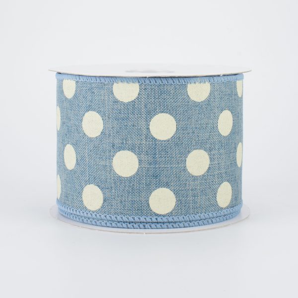 2.5  Linen Polka Dot Ribbon: White on Blue Chambray (10 Yards) Fashion