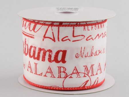 2.5  Alabama Print Ribbon: Red & White (10 Yards) For Sale