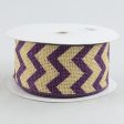 2.5  Natural Burlap Ribbon With Purple Chevron Pattern (10 Yards) For Discount