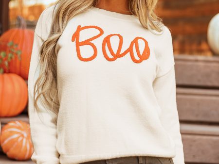 Apricot Boo Knitted Pattern Ribbed Edge Drop Shoulder Sweater on Sale