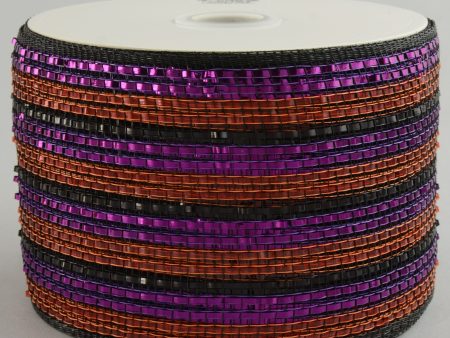 4  Poly Deco Mesh Ribbon: Deluxe Wide Foil Orange Black Purple Hot on Sale