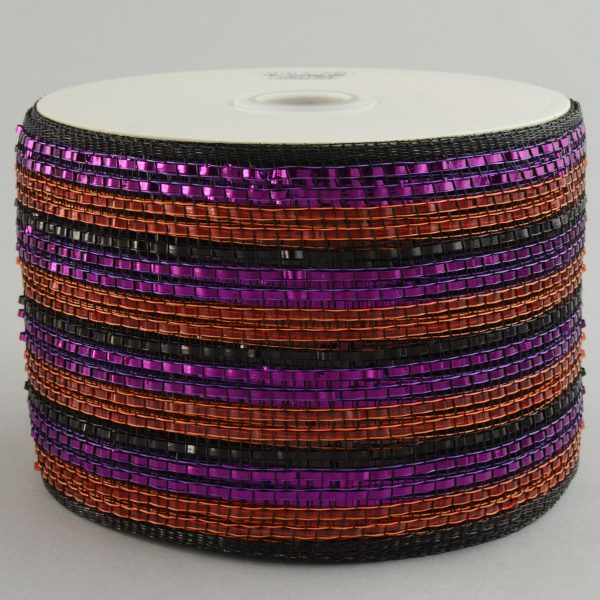 4  Poly Deco Mesh Ribbon: Deluxe Wide Foil Orange Black Purple Hot on Sale