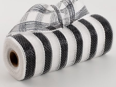 10  Poly Deco Mesh: Black White Foil Stripe For Cheap