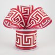 2.5  Greek Key Pattern Ribbon: Red & White (10 Yards) Fashion