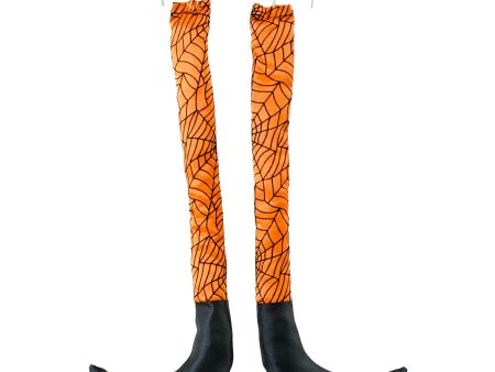 14  Satin Spider Web Witch Legs: Orange & Black on Sale