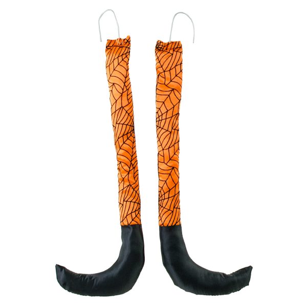 14  Satin Spider Web Witch Legs: Orange & Black on Sale