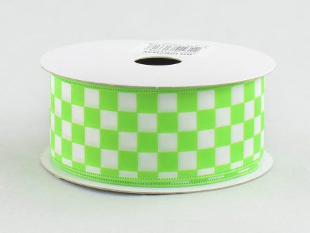 1.5  Lime Green and White Check Ribbon (10 Yards) on Sale