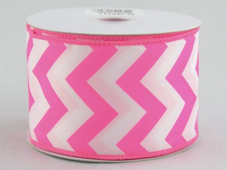 2.5  Satin Chevron Ribbon: Hot Pink & White (10 Yards) Discount