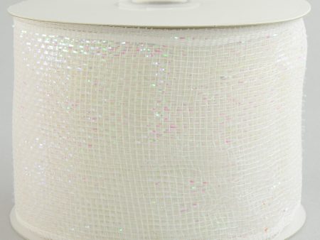 4  Poly Deco Mesh Ribbon: Metallic White Iridescent Foil Hot on Sale