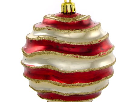 100MM Groove Horizontal Stripe Metallic Ball Ornament: Red & Gold Online