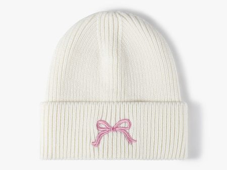 Embroidered Bow Knit Hat For Sale