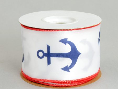 2.25  White Nautical Anchor Ribbon: RWB (10 Yards) Online now