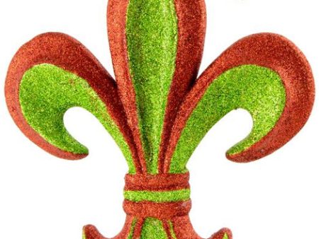 10  Fleur de Lis Ornament: Red & Green Glitter Cheap