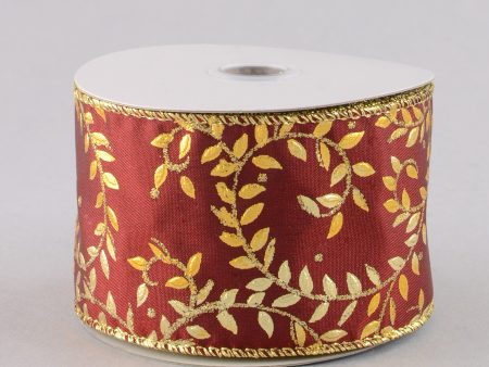 2.5  Burgundy Swirling Leaf Ribbon (10 Yards) Online