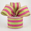 2.5  Faux Jute Double Stripes Ribbon: Hot Pink & Apple (10 Yards) on Sale