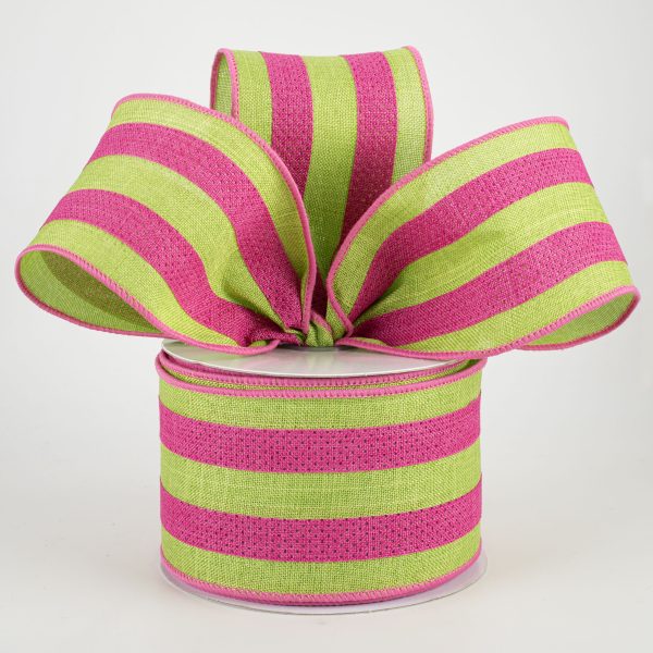 2.5  Faux Jute Double Stripes Ribbon: Hot Pink & Apple (10 Yards) on Sale