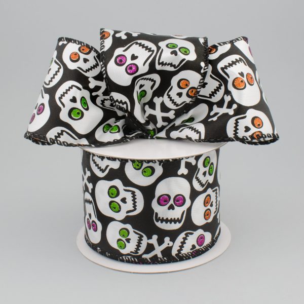 2.5  Crazy Halloween Skull Ribbon (10 Yards) Online Sale