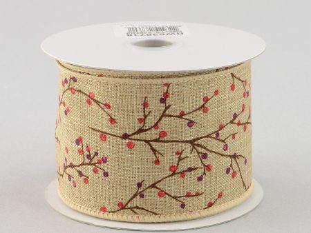 2.5  Faux Linen Berry Branch Ribbon (10 Yards) Sale