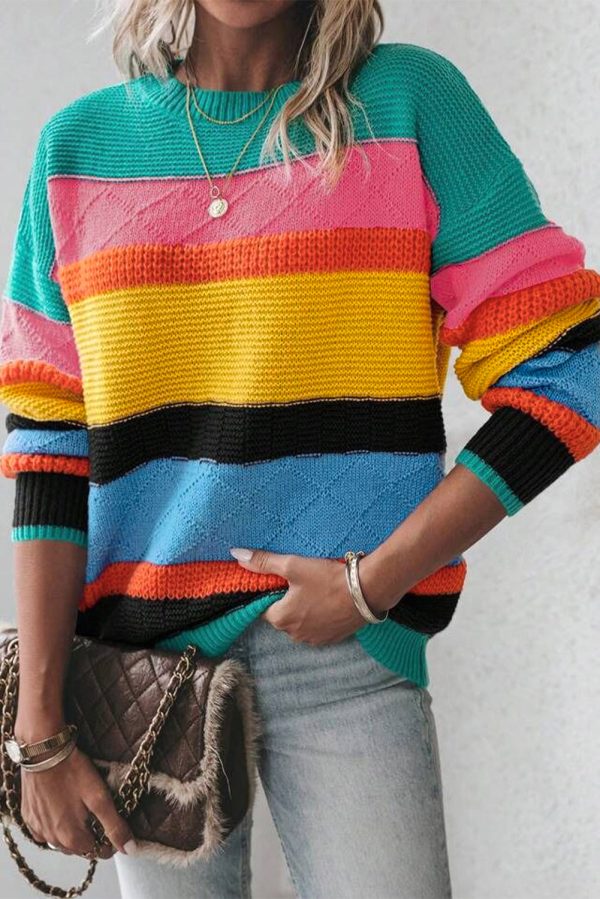 Yellow Colorblock Mixed Textured Drop Shoulder Sweater Discount