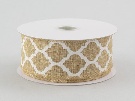 1.5  Canvas Quatrefoil Lattice Ribbon: Natural & White (10 Yards) Hot on Sale