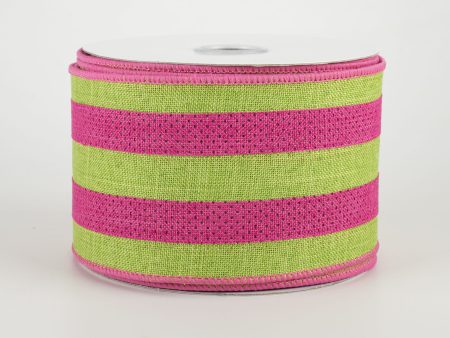 2.5  Faux Jute Double Stripes Ribbon: Hot Pink & Apple (10 Yards) on Sale