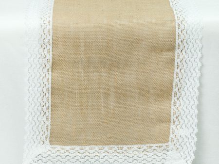 108  Burlap With Lace Edge Table Runner Sale