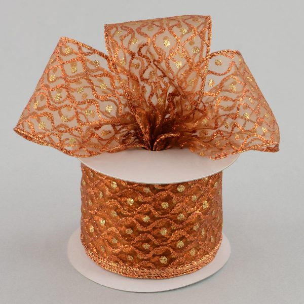 2.5  Sheer Glitter Dot Ribbon: Copper Gold (10 Yards) Online Sale