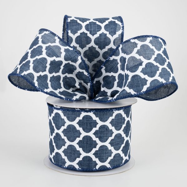 2.5  Canvas Quatrefoil Lattice Ribbon: Navy & White (10 Yards) Supply