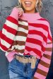 Pink Stripe Color Block High Neck Drop Shoulder Loose Sweater Online