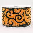 2.5  Glittered Swirls Canvas Ribbon: Orange & Black (10 Yards) Online now