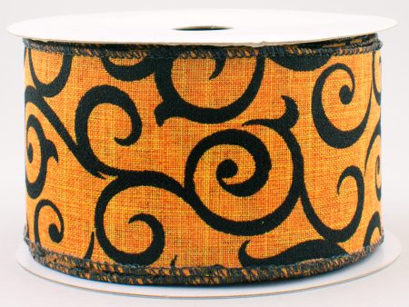 2.5  Glittered Swirls Canvas Ribbon: Orange & Black (10 Yards) Online now