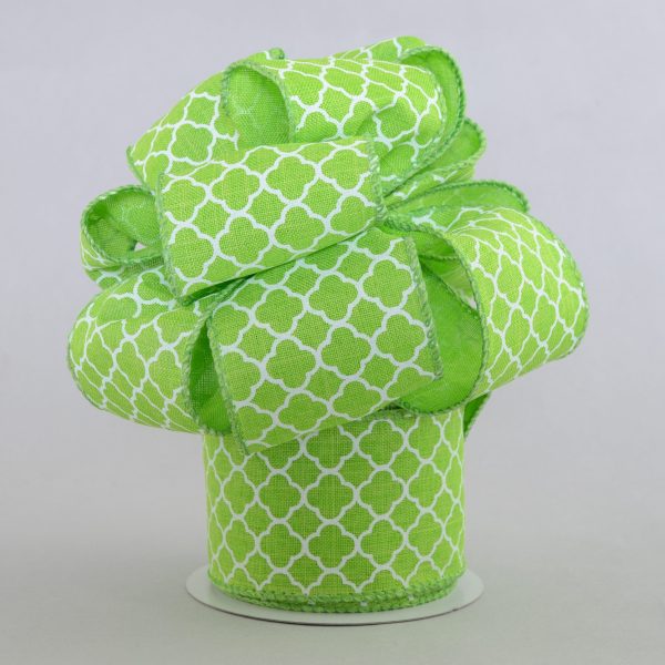 2.5  Quatrefoil Ribbon: Lime Green & White (10 Yards) Online