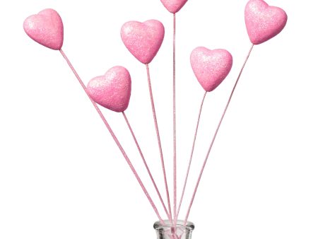 55MM Glitter Foam Solid Heart Pick (Set of 6): Pink Online Sale