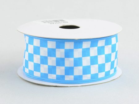 1.5  Sky Blue and White Check Ribbon (10 Yards) Sale