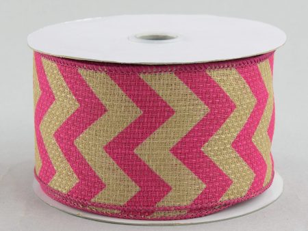 2.5  Faux Burlap Chevron Ribbon: Fuchsia Pink (10 Yards) Cheap