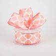 1.5  Satin Quatrefoil Lattice Ribbon: Coral & White (10 Yards) Online