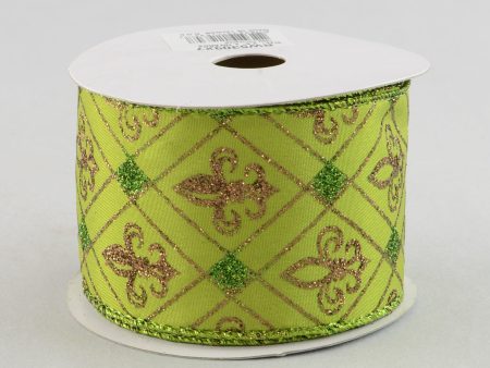 2.5  Green Diamond Fleur De Lis Ribbon (10 Yards) Online Hot Sale