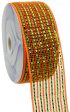 2.5  Poly Deco Mesh Ribbon: Deluxe Wide Foil Lime Orange Stripe Online Hot Sale