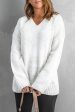 White V neck Drop Shoulder Knitted Sweater Online