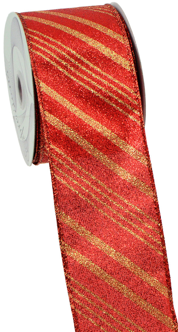 2.5  Red Gold Candy Cane Stripe Ribbon (10 Yards) Sale