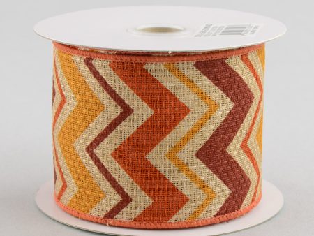 2.5  Faux Burlap Fall Chevron Ribbon: Gold, Orange & Burgundy (10 Yards) For Sale