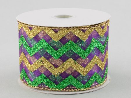 2.5  Sheer Mardi Gras Chevron Ribbon (10 Yards) on Sale