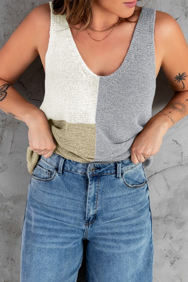 Gray Color Block Knitted Tank Top Cheap