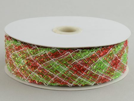 1.5  Deco Flex Mesh Ribbon: Red Lime White Plaid (30 Yards) Cheap