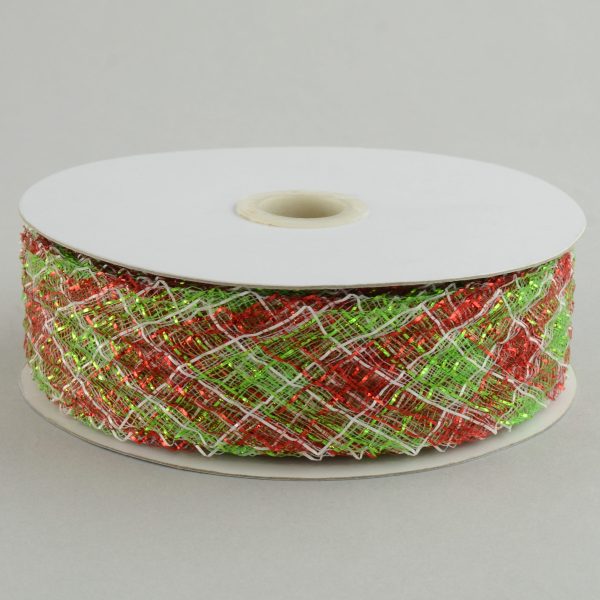 1.5  Deco Flex Mesh Ribbon: Red Lime White Plaid (30 Yards) Cheap