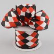 2.5  Harlequin Print Ribbon: Black, Red and White (10 Yards) Fashion